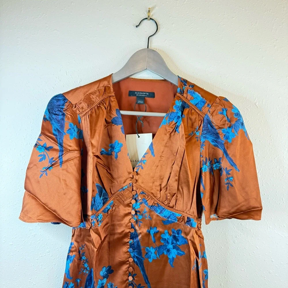 All Saints Tiam Iona Silk Blend Empire Waist Satin Mini Dress Size 0 NWT - Picture 8 of 16